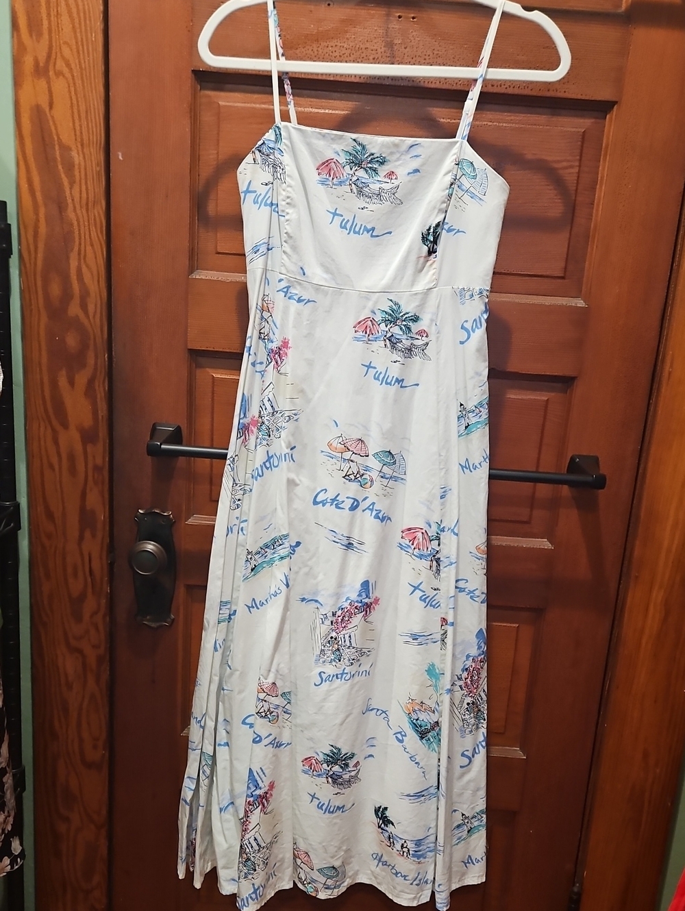 GAP White Beach-Print Spaghetti-Strap Maxi Dress